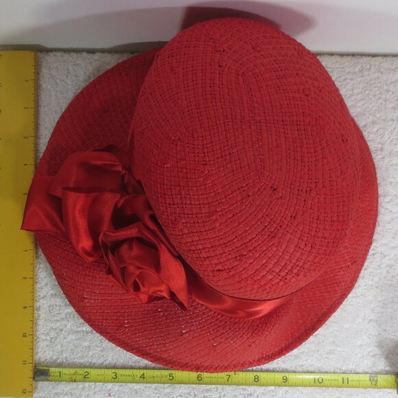 Vanity Faire Hat Solid Red 20s Vintage Woven Couture Handmade Ladies\' Size 7 1/4 main image 9